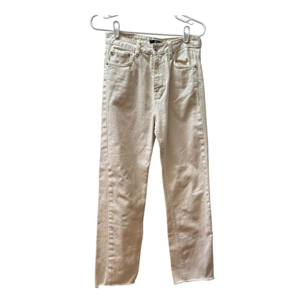 Parfois Collection Cream Straight Leg High Rise Raw Hem Jeans Womens Size  Small